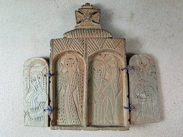 260514 - Old Ethiopian begin 20th stone icon - 4 doors - Ethiopia.