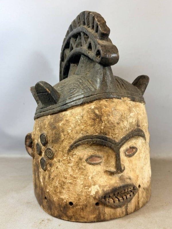 260519 - Traditional Authentic African Igbo Agbogho Mmuo Helmet Mask - Nigeria.