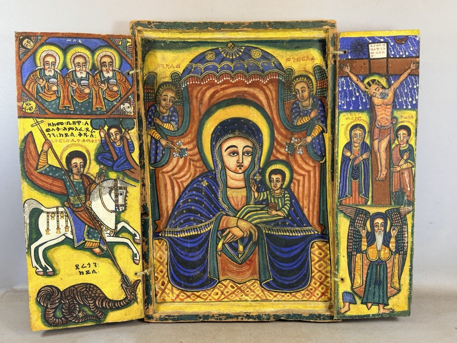 260440 - Extremely Rare Antique -mid 19th cent - coptic wooden icon - Ethiopia.