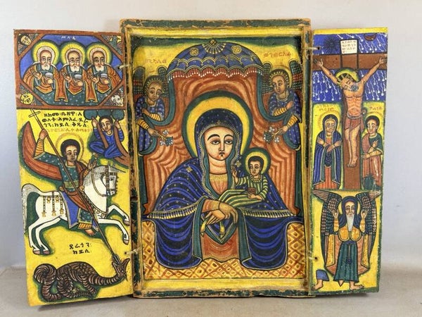 260440 - Extremely Rare Antique -mid 19th cent - coptic wooden icon - Ethiopia.