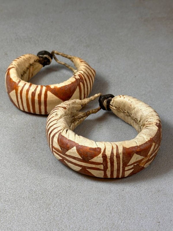 250526 - 2 old African Dogon Tribal used leather bracelets - Mali.