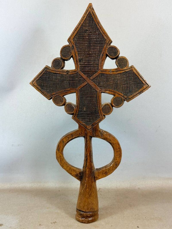 260614 - Rare Antique Wooden Ethiopian Coptic procession Cross - Ethiopia.