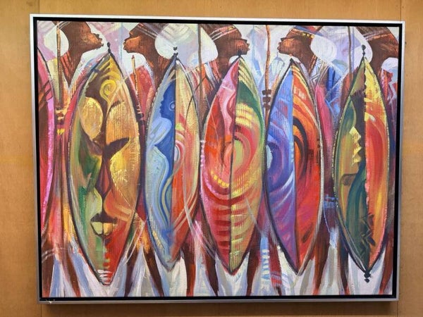 261104 - Large African painting by Godwin Adjei Sowah "warriors" - Ghana