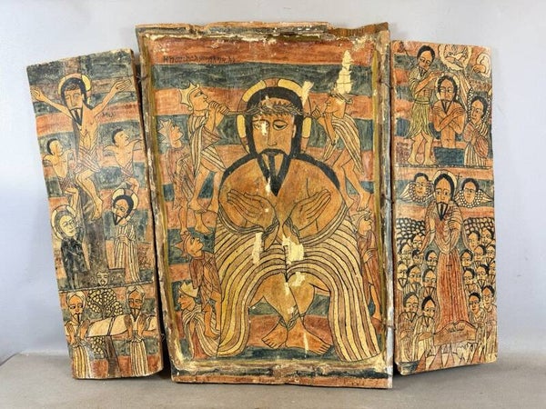 260620 - Extremely Rare Antique - 18th cent - coptic wooden icon - Ethiopia.