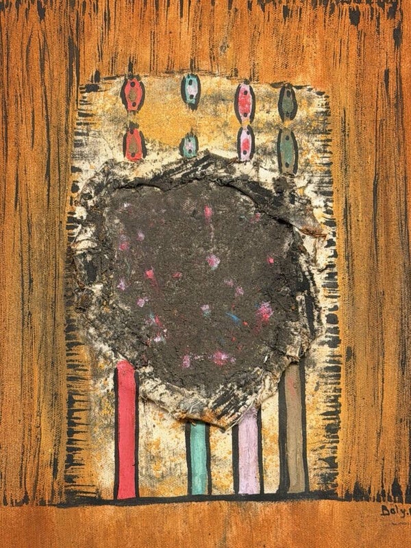 USF042 - African painting - Artist Abdoul Kader Boly - Dark Hole - Burkina Faso.