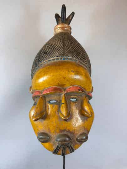 250933 - African Yellow 3 face Baule mask - Iv. Coast.