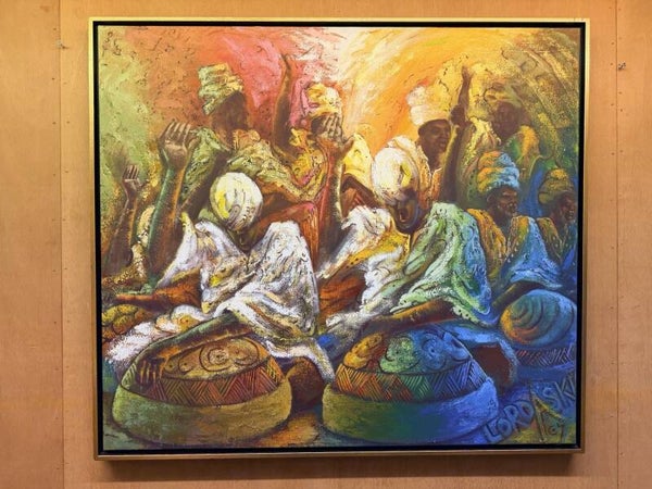 261065 - Large 103x91 cm African painting by Lord Askia - Ghana