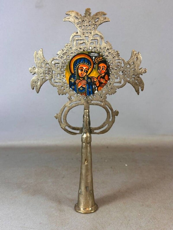 250404 - Ethiopian Coptic hand Cross with 2 handpainted icons - Ethiopia.