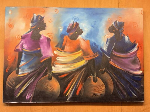 USF036 - African art by Daniel Akortia - three women going to the market - Ghana