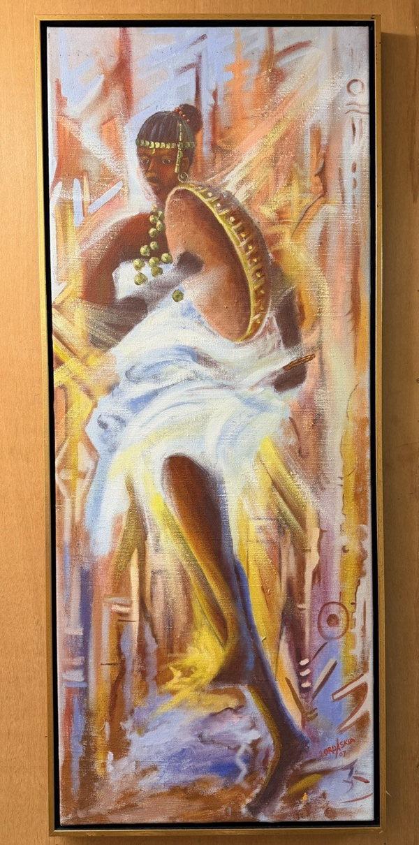 261085 - Large African painting by Lord Askia " Mnani dance" - Ghana