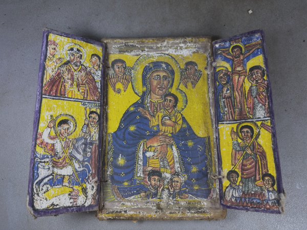 251033 - Extremely rare Antique - 17th cent - coptic wooden icon - Ethiopia.