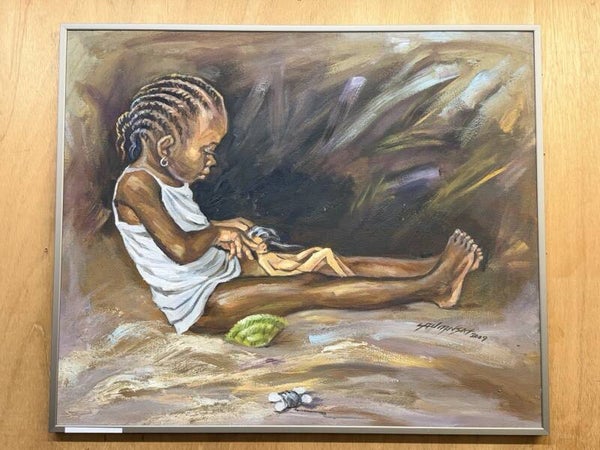 USF038 - African art by S. Mensah - child with doll - Ghana