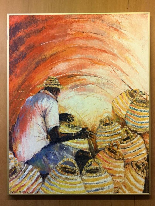261099 - African art by Eric Borketey "basket weaver" - Ghana.