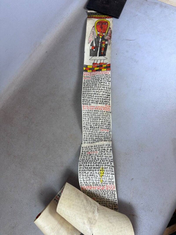 250210 - African Ethiopian Coptic scroll or kitab amulet - Ethiopia.