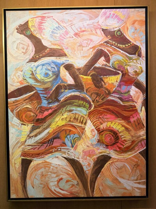 261063 - Large African painting by Godwin Adjei Sowah " swinging" - Ghana