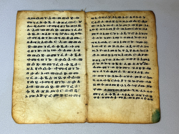 260763 - Rare Antique Ethiopian double Coptic bible or manuscript leaf Ethiopia.