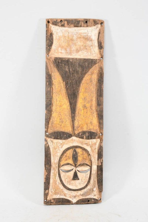 260732 - African old Eket Wood Panel Dance Sign Carved Cased - Nigeria.