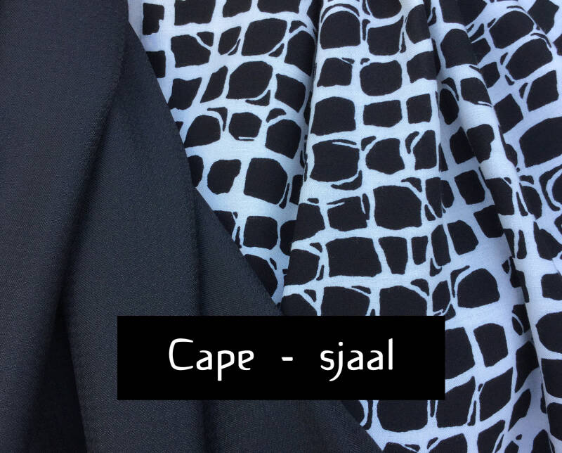 CAPE - SJAAL button; afbeelding toont zwart-witte stof met kassei print 