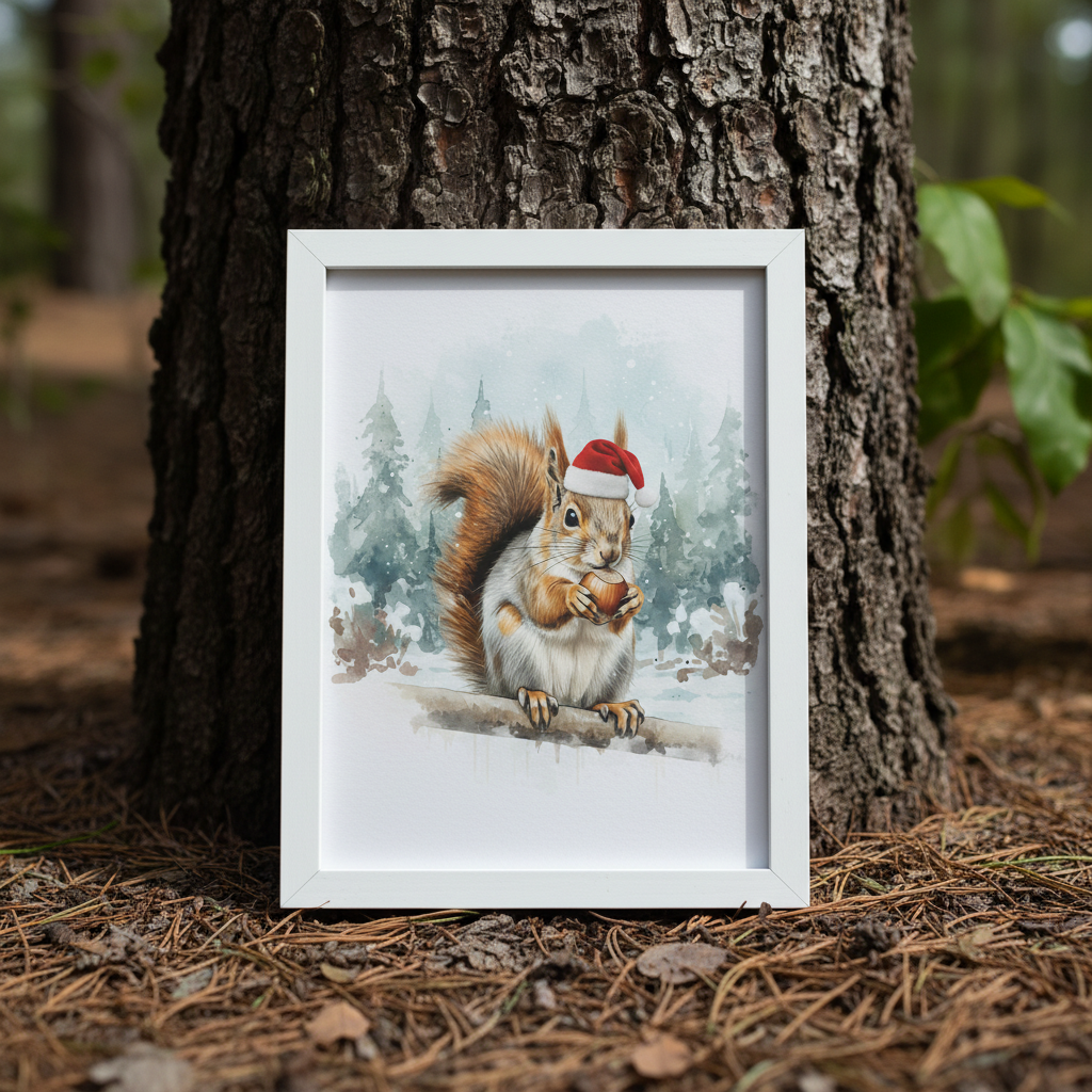 Squirrel in a Santa Hat
