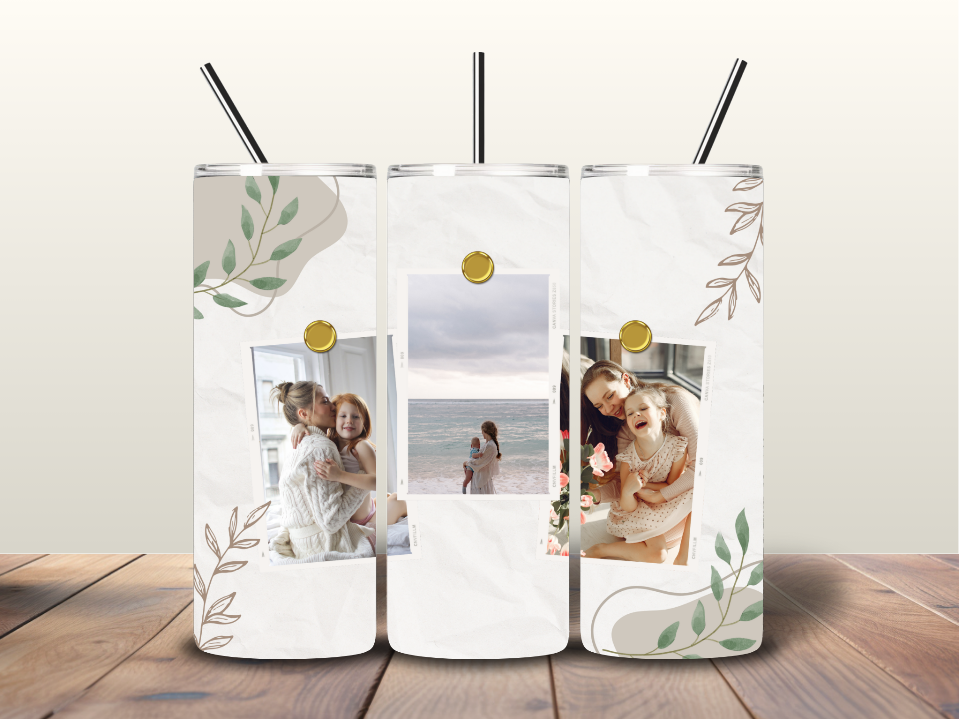 Tumbler blaadjes met 3 foto's