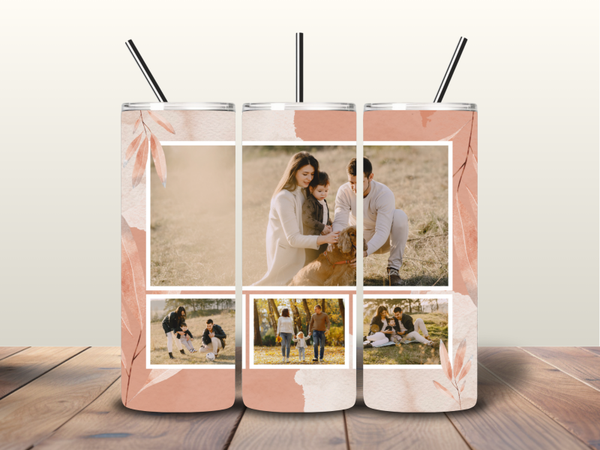Tumbler | collage met 4 foto's. roze bloemen achtergrond