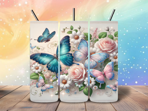 Tumbler | vlinders met bloemen