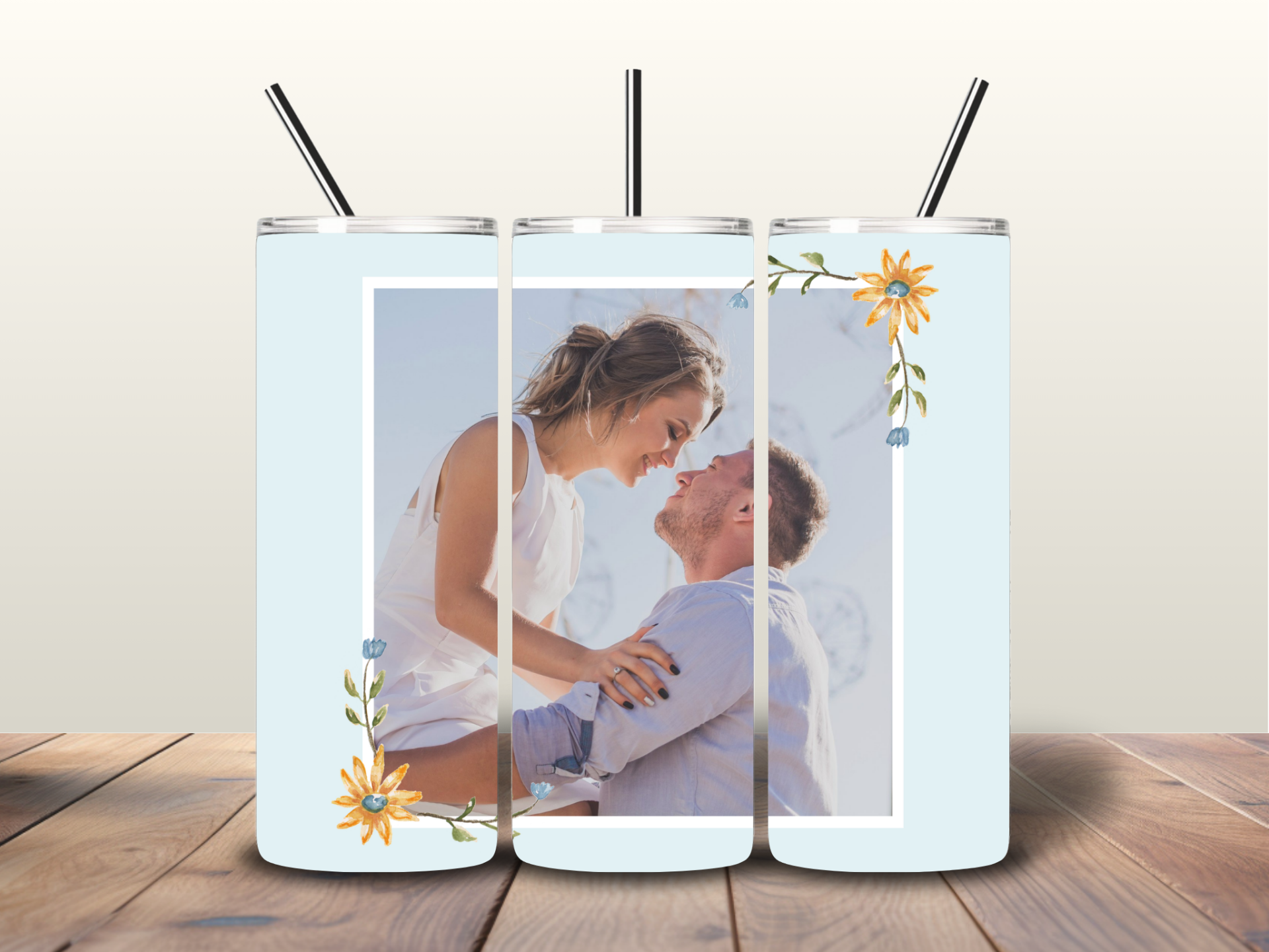 Tumbler | 1 foto blauwe achtergrond