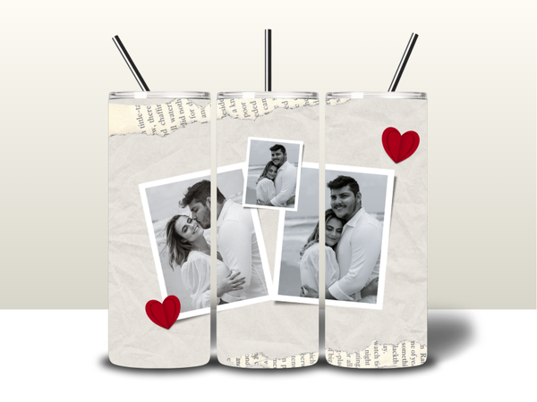 Tumbler met 3 verticale foto's en hartjes