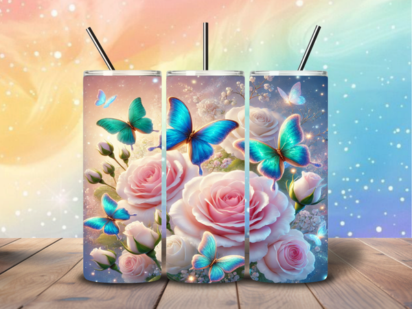 Tumbler | Vlinder en roze roos