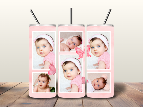 Tumbler | collage 6 foto's Roze en vlinders