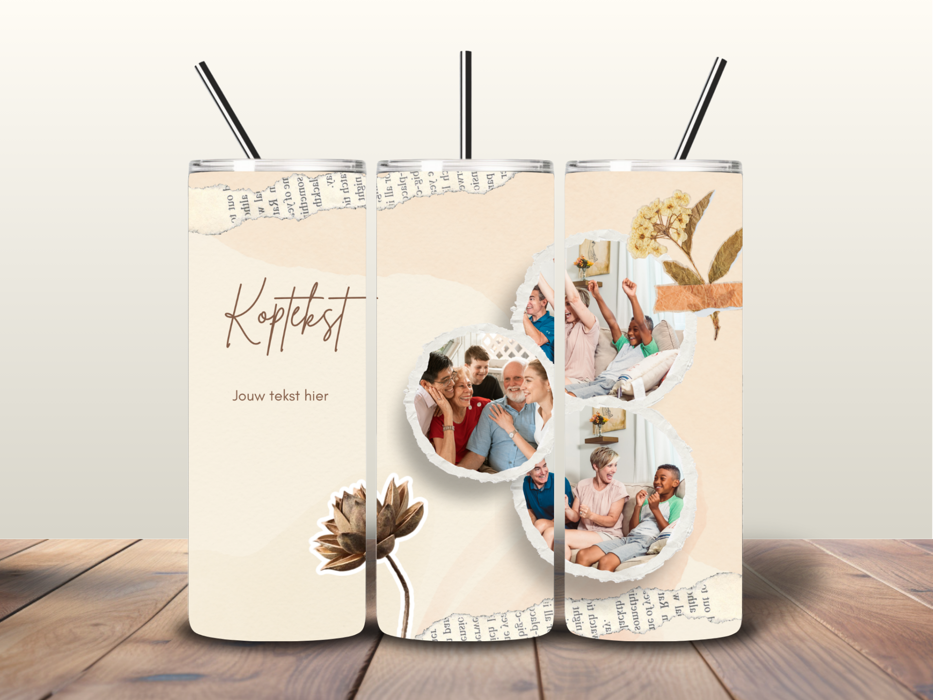 Tumbler | Collage met  3 ronde foto's en tekst