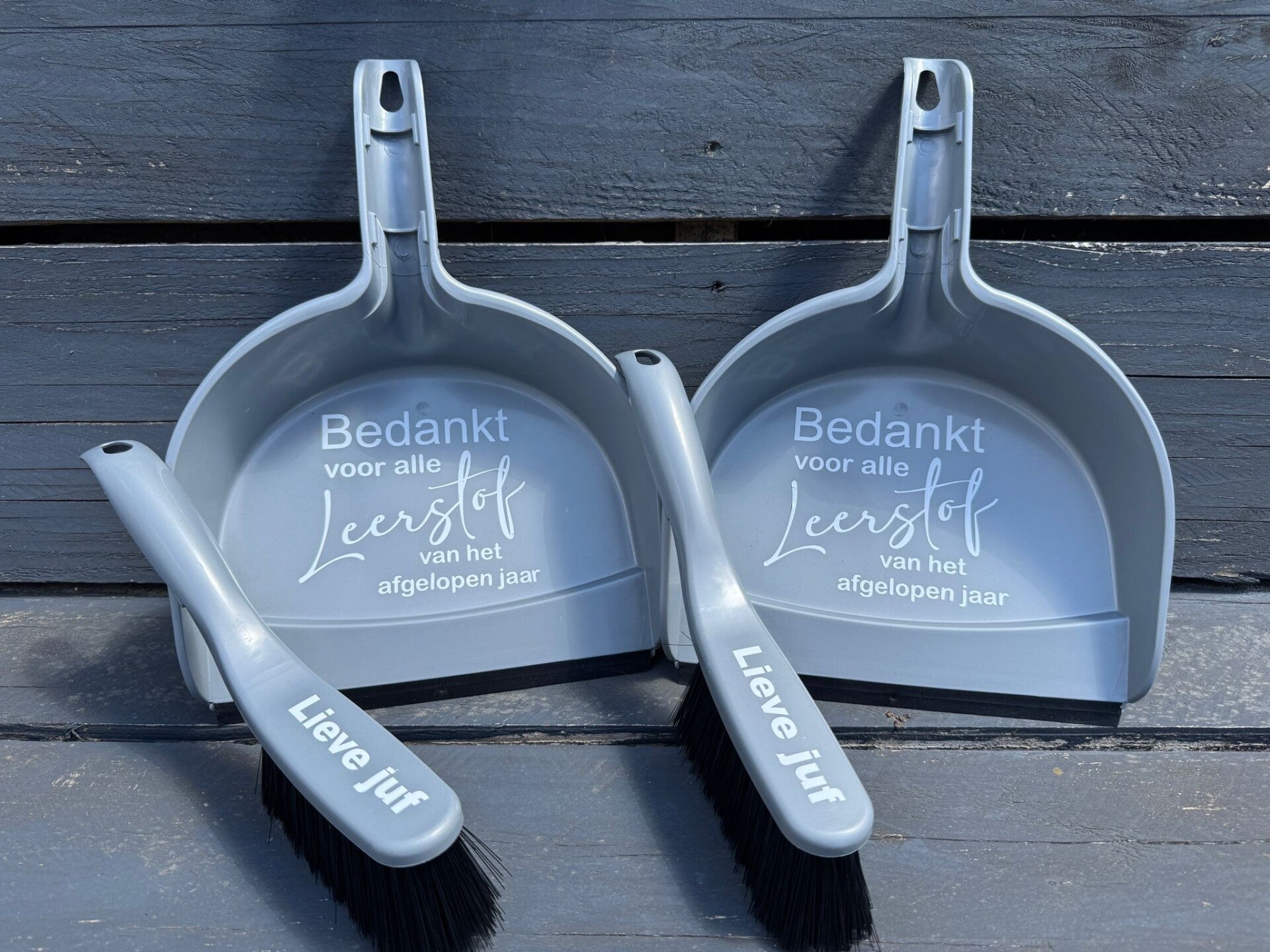 Stoffer en blik | Bedankt voor alle leerstof | grijs