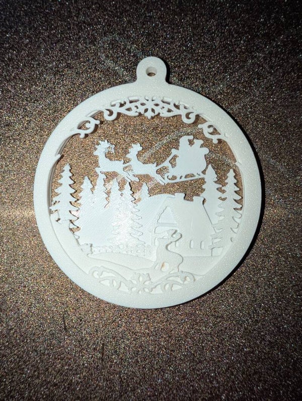 Layered Christmas Ornament Set — 5 Piece 3D Printed Snowy Scene Ornaments, Colorable