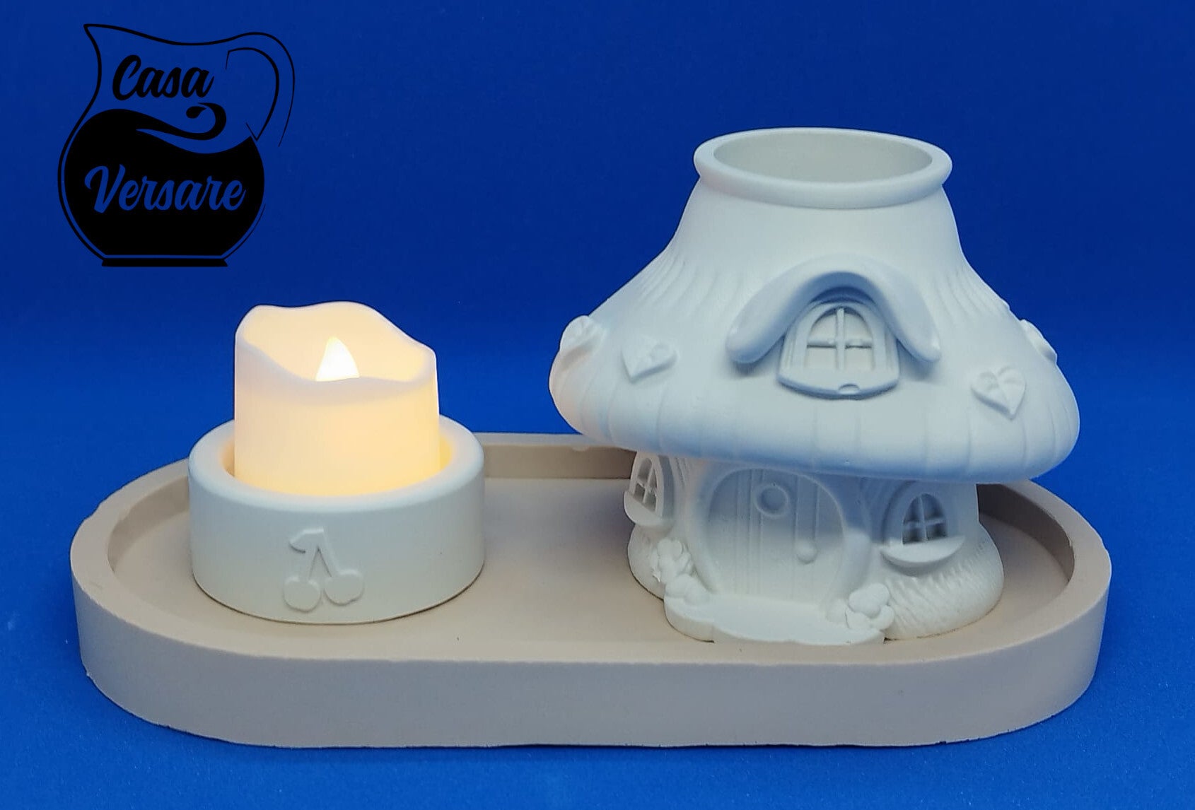 Alabaster-Kerzenhalter mit Wichtelhäuschen