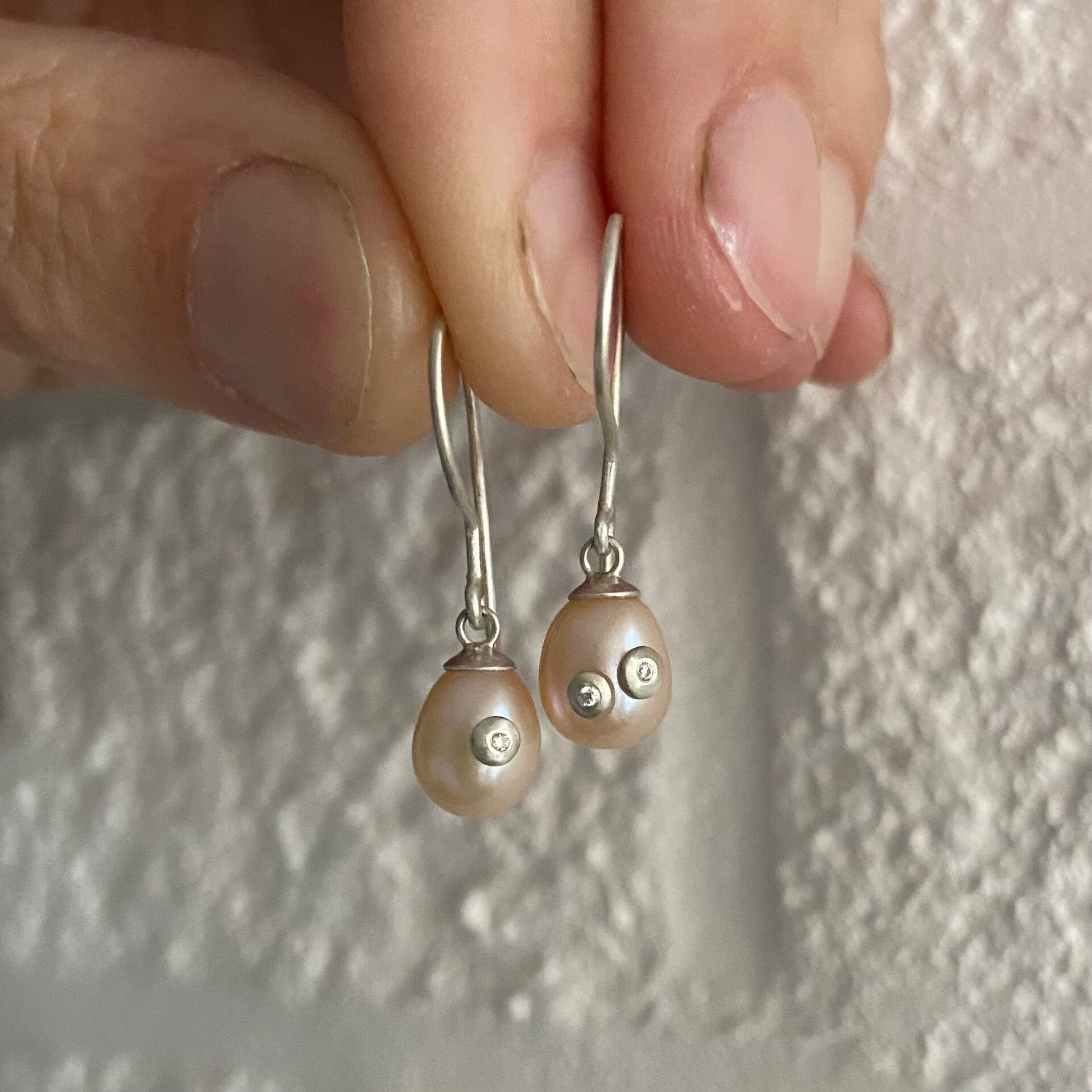 Diamond Pearl Drops in Silver