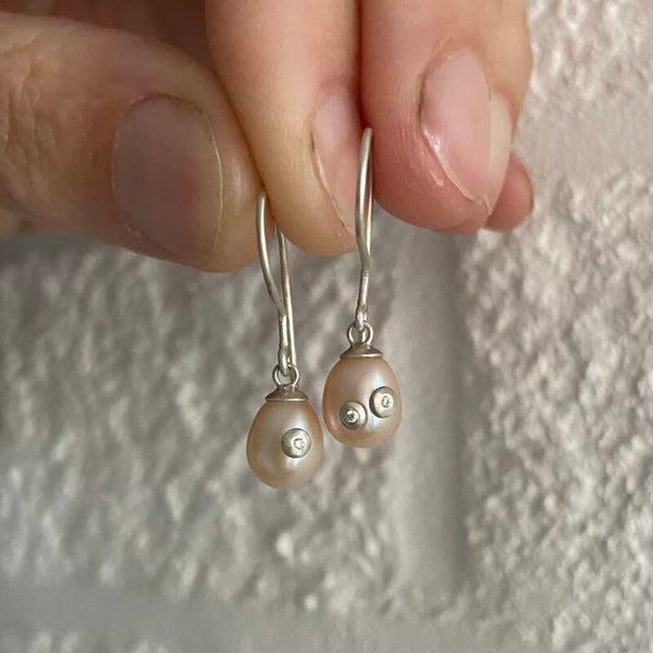 Diamond Pearl Drops in Silver
