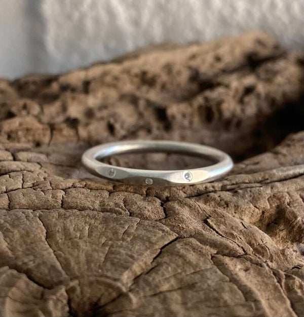 Three Diamond Facet Ring in Silver