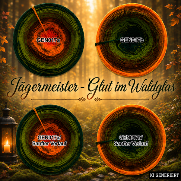 Jägermeister - Glut im Waldglas - GEN017 - Bobbel mit Farbverlauf - 3, 4 oder 5 Fäden, auch als Pullover- oder Decken Set