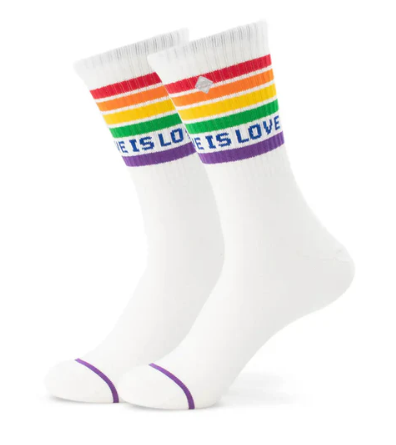 J. Clay - Weiße Tennissocken mit Regenbogen Muster Love is love - Erwachsene