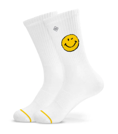 J. Clay - Weiße Motiv Tennissocken Yellow Smile - Erwachsene - Kinder