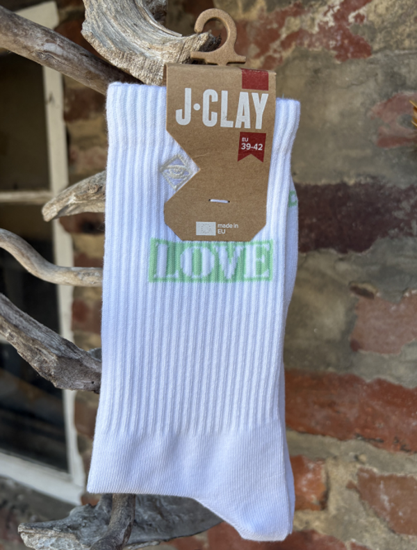 J. Clay - weiße Tennissocken mit Spruch Love - Erwachsene