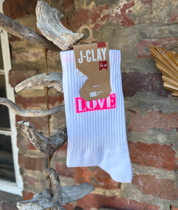 J. Clay - weiße Tennissocken mit Spruch Love - Erwachsene