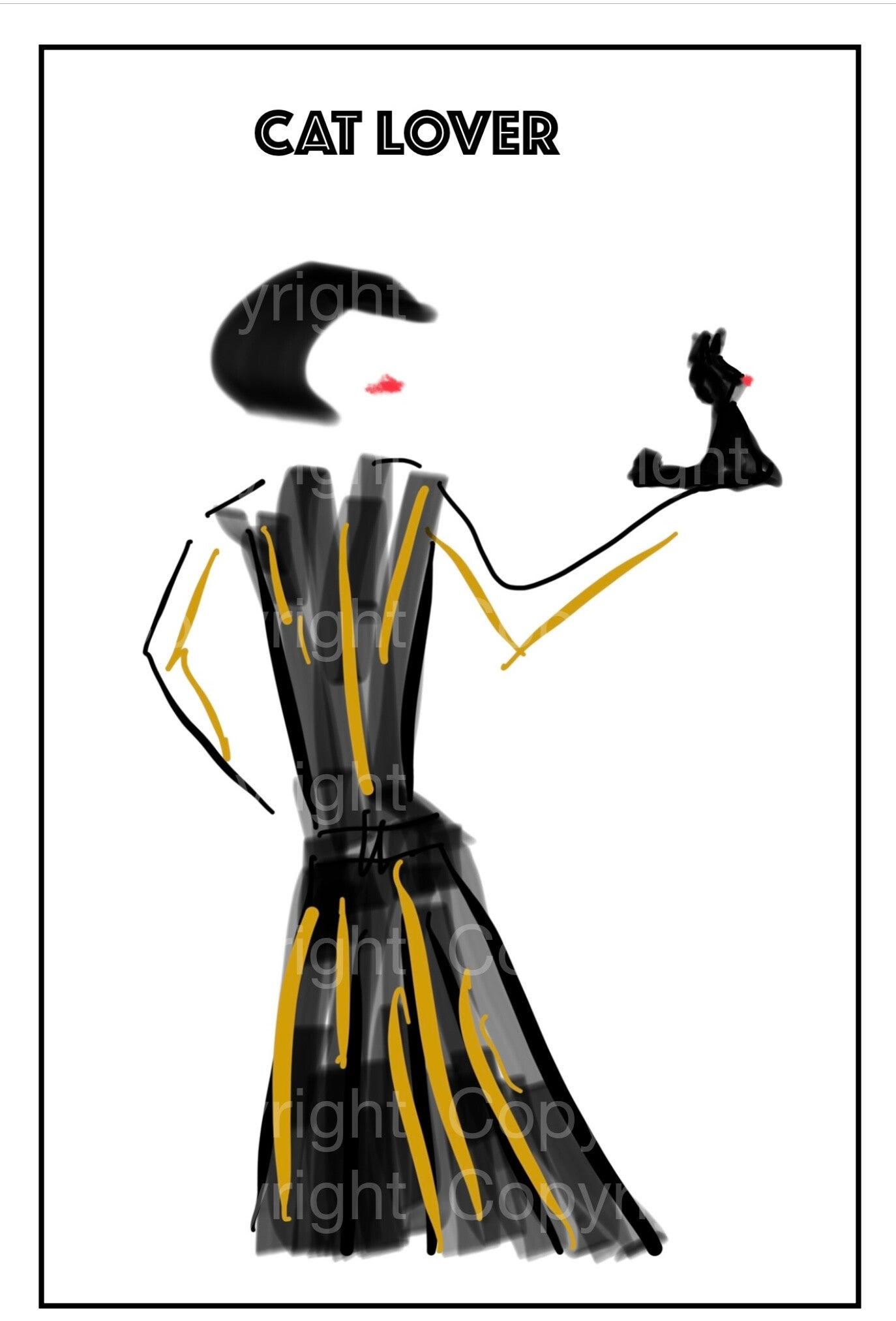 Bild kleines Poster Cat Lover black Art Deco A4