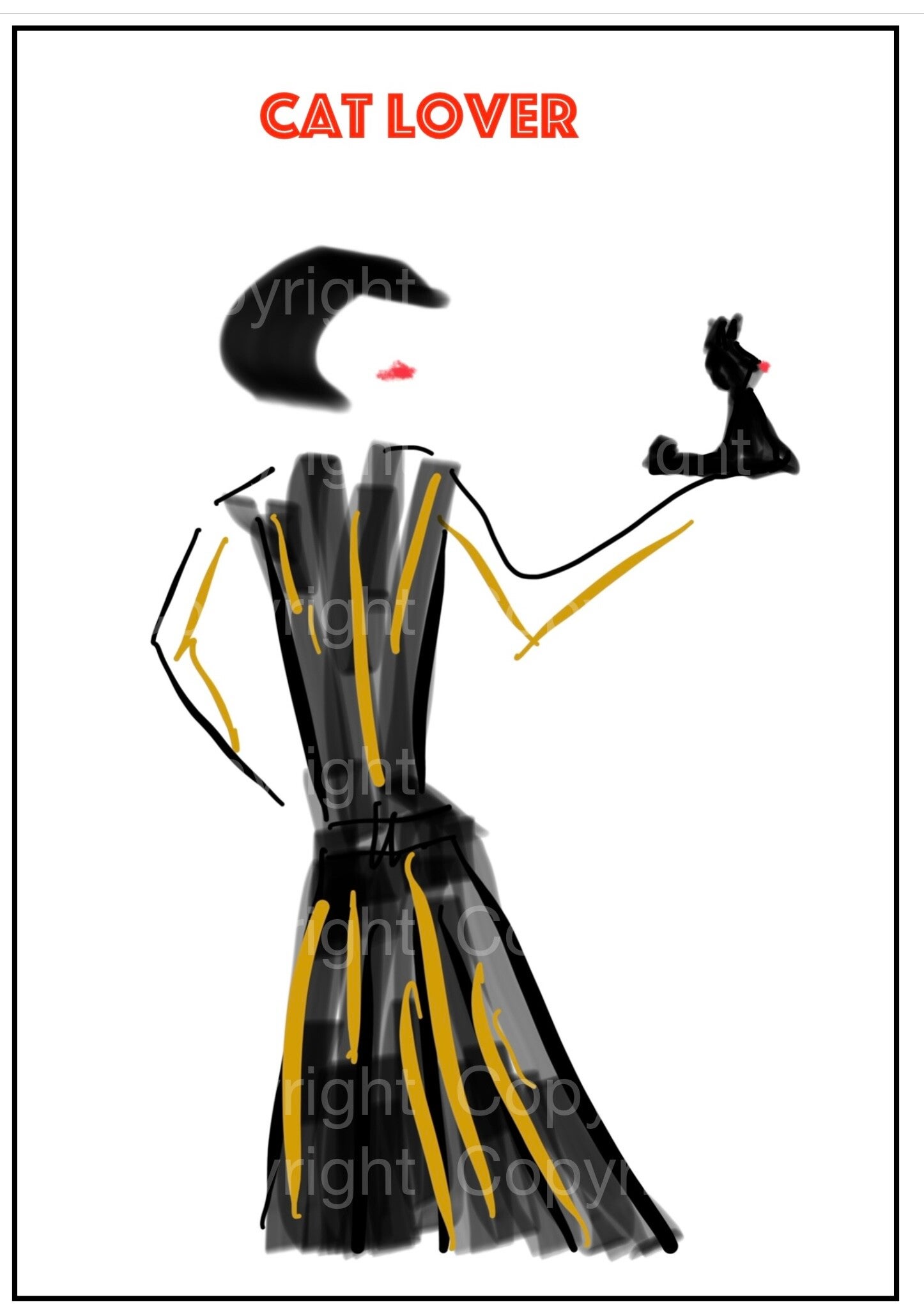 Bild kleines Poster Cat Lover red Art Deco A4