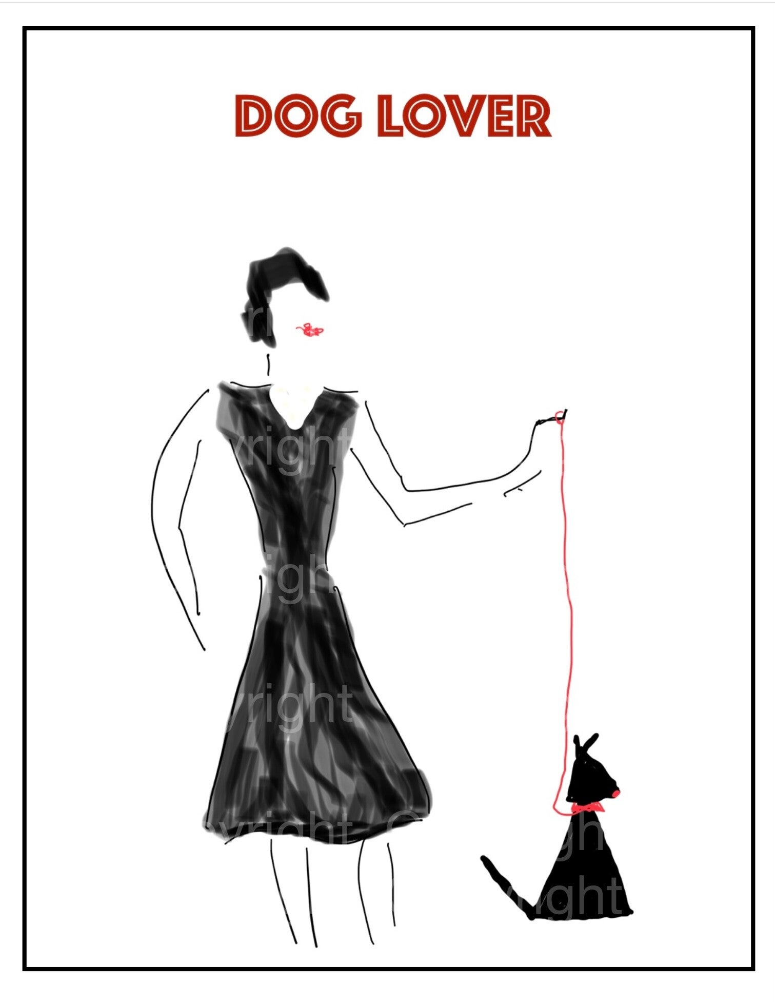 Bild kleines Poster Dog Lover red Art Deco A4