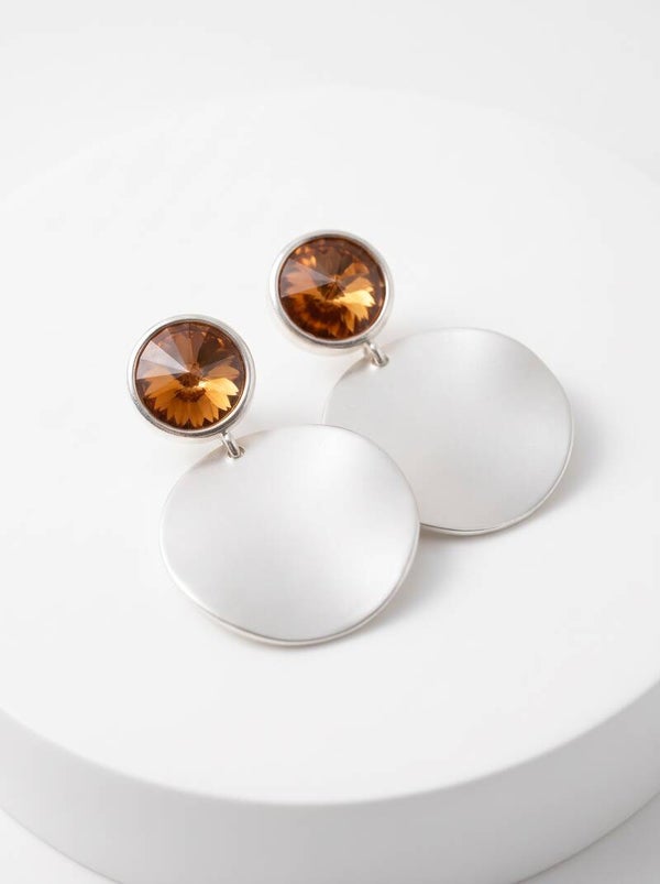 Zilveren Oorbellen met Amberkleurig Kristal