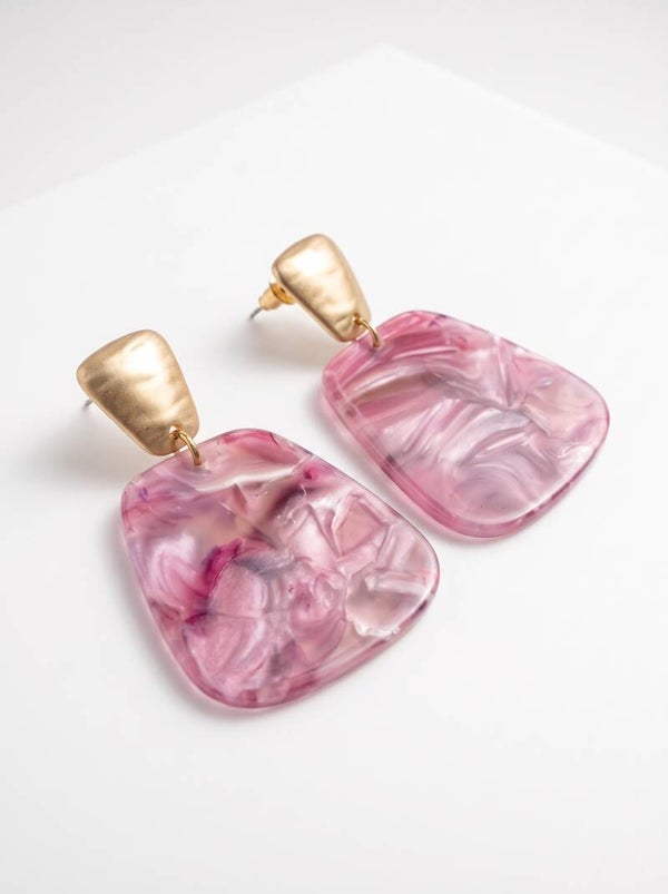 Gouden Oorbellen met Roze Marmer-look