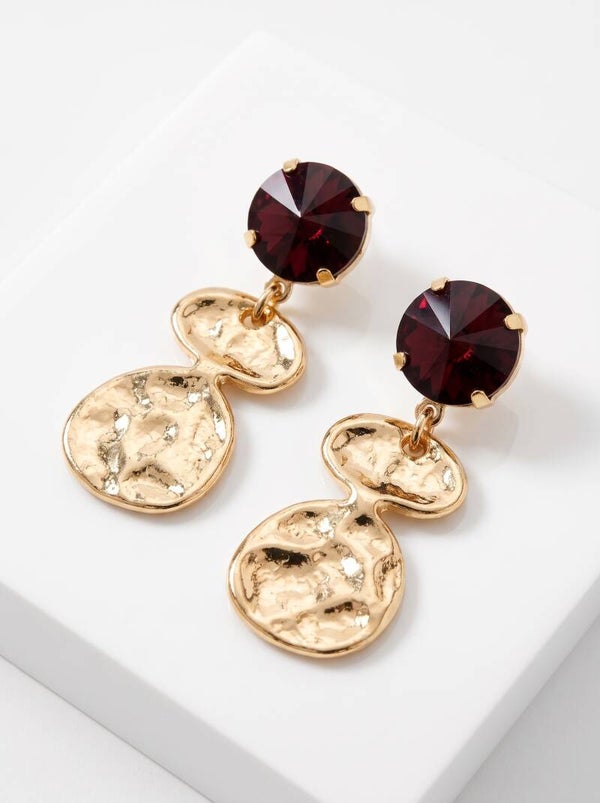 Gouden Oorbellen met Bordeauxrood Kristal