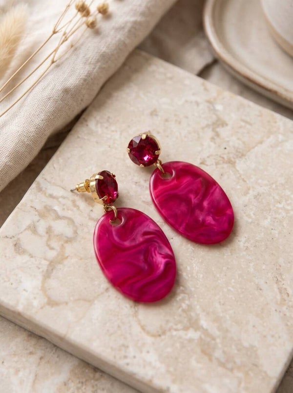 Fuchsia Oorbellen met Kristal