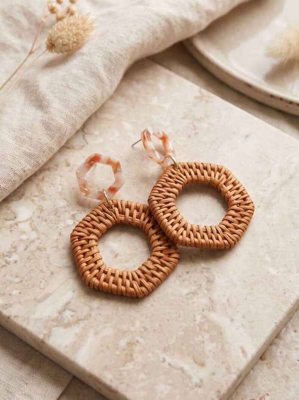 Boho Oorbellen met Riet en Marmer-look